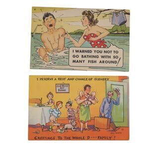 Cartoon Post Card Set of 2 Humorous Vintage 1950s 3.5 x 5.5 in Posted
